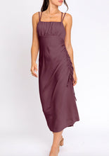 Load image into Gallery viewer, Satin Peasant Side Ruch Midi Dress