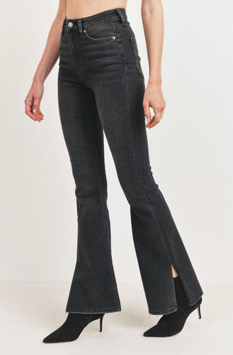 Denim High Rise Outer Slit Flare Jeans