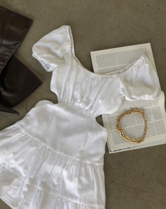 Linen White Cut Out Peasant Tier Mini Dress