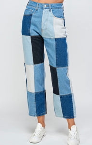 Denim Patch Color Block Jeans