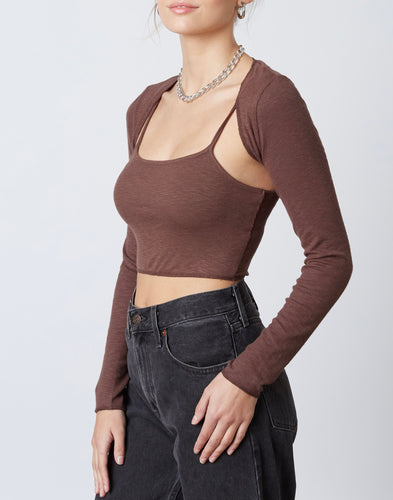 Rib Shrug Crop Top Set