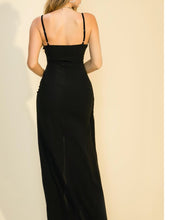 Load image into Gallery viewer, Velvet Strap Faux Wrap Thigh Slit Maxi Dress