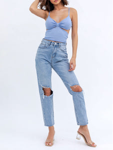 Knit Cut Out Spaghetti Strap Tie Back Top