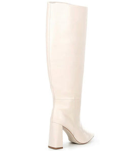 Leather Pointy Toe Block Heel Boot