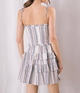 Vertical Stripe Smock Tier Mini Dress