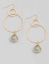 Load image into Gallery viewer, Hammered Circle Semi Precious Stone Drop Earrings