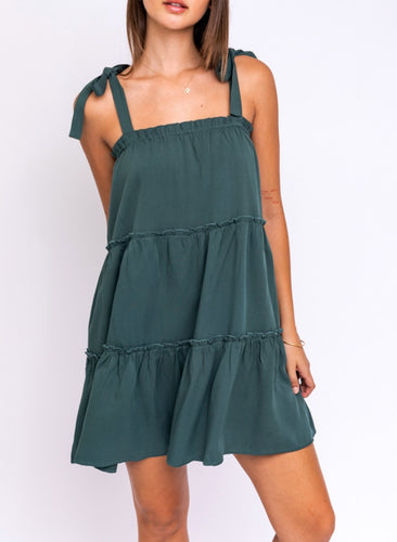 Shoulder Tie Tie Mini Dress