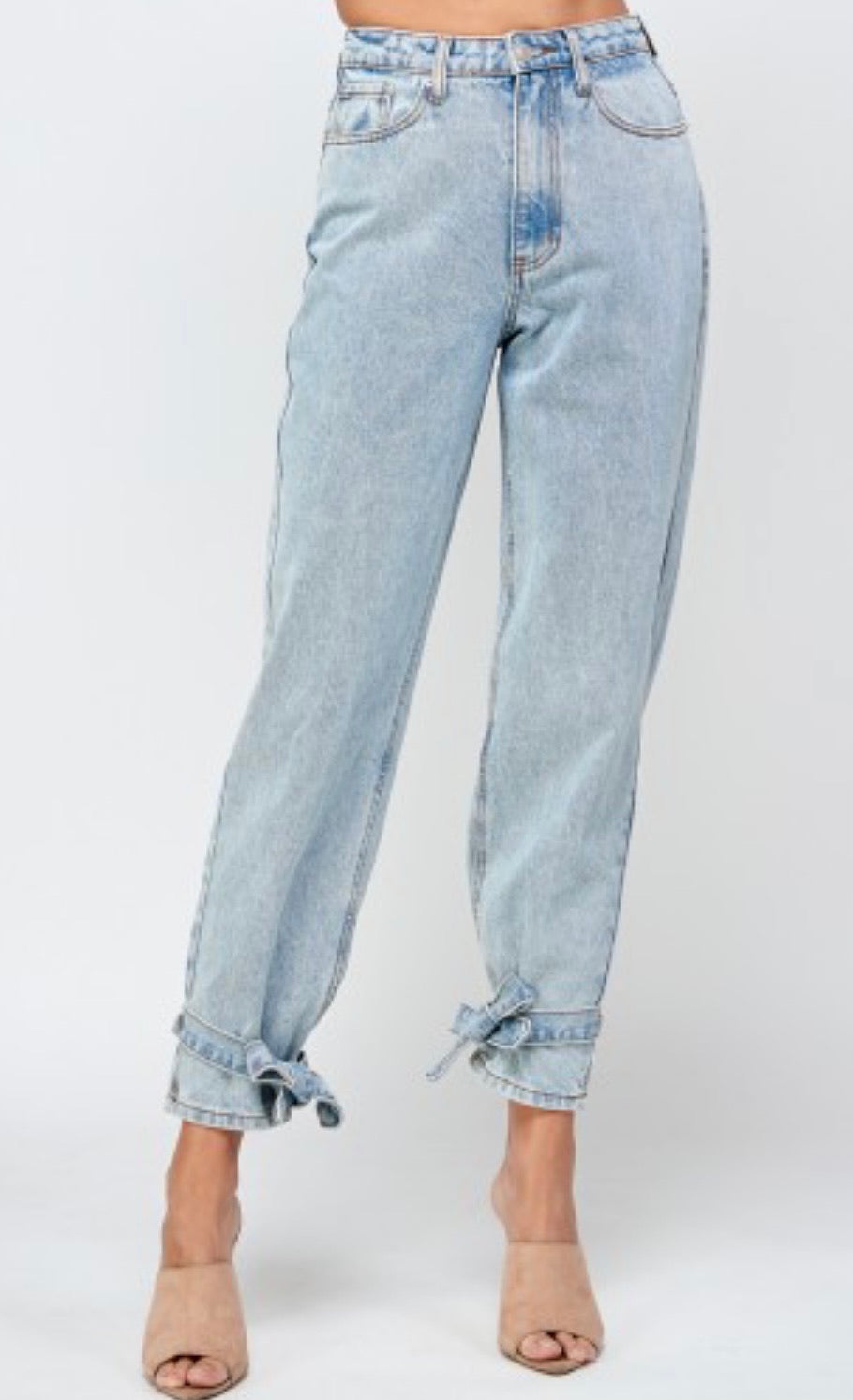 High Waist 5 Pocket Ankle Strap Jeans
