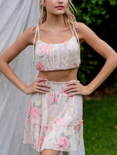 Load image into Gallery viewer, Floral Smock Back Tiered Tie Strap Crop Top