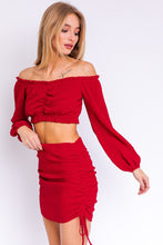 Load image into Gallery viewer, Textured Long Sleeve Off the Shoulder Crop Top