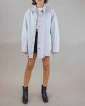 Load image into Gallery viewer, Oversized Denim Collared Button Distressed Hem Shirt