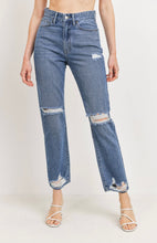 Load image into Gallery viewer, Denim High Rise Distress Straight Leg Jeans