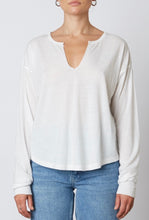 Load image into Gallery viewer, Drop Shoulder Notched Long Sleeve T Shirt