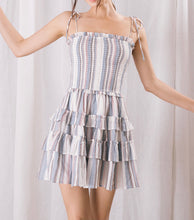 Load image into Gallery viewer, Vertical Stripe Smock Tier Mini Dress