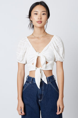 Puff Sleeve Double Tie Crop Top