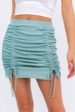 Load image into Gallery viewer, Ribbed Ruch Tie Drawstring Mini Skirt
