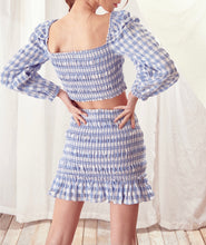 Load image into Gallery viewer, Gingham Puff Sleeve Square Neck Top
