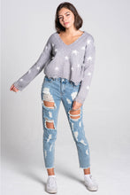 Load image into Gallery viewer, Distressed Star V Neck Drop Shoulder Sweater