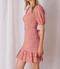 Load image into Gallery viewer, Gingham Puff Sleeve Smock Mini Dress
