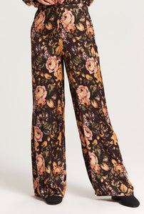 Satin Floral Print Wide Leg Pant