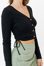 Load image into Gallery viewer, Long Sleeve V Neck Side Ruch Button Down Crop Top