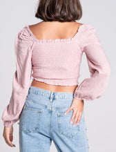 Load image into Gallery viewer, Smock Ruch Sweetheart Long Sleeve Crop Top