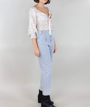Load image into Gallery viewer, Smock Key Hole Tie Floral Long Sleeve Crop Top
