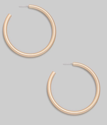 Gold Matte Post Back Chunky Hoop Earrings