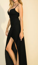 Load image into Gallery viewer, Velvet Strap Faux Wrap Thigh Slit Maxi Dress
