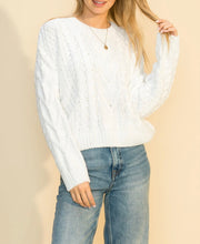 Load image into Gallery viewer, Crew Neck Drop Shoulder Cable Knit Sweater