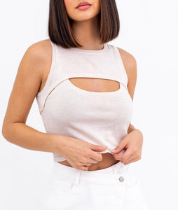 Sleeveless Double Layer Cut Out Crop Top