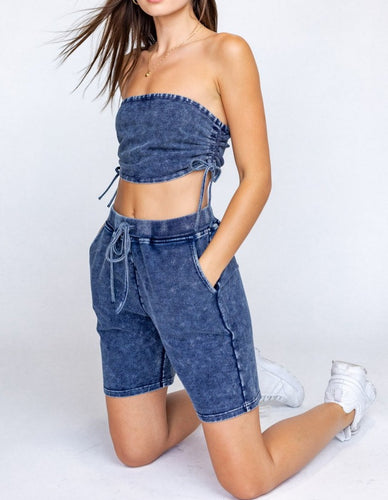 Acid Wash Ruch Tie Crop Tube Top