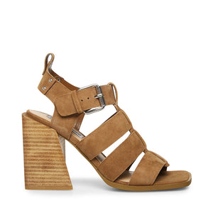 Suede Cage Wooden Stacked Heel Sandal