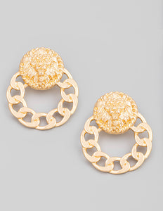 Lion Gold Chain Earring
