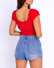 Load image into Gallery viewer, Ruffle Tie Corset Peasant Crop Top