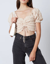 Load image into Gallery viewer, Smocked Ruched Tie Peasant Crop Top