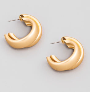 Gold Hollow Double C Hoop Earrings