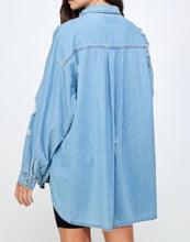 Load image into Gallery viewer, Distressed Denim Collared Button Down Oversized Jean Shirt