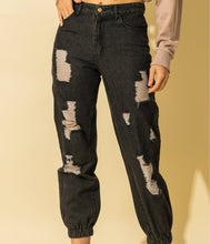 Load image into Gallery viewer, Distressed Denim Jogger Pants