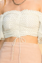 Load image into Gallery viewer, Short Sleeve Off the Shoulder Polka Dot Crop Top
