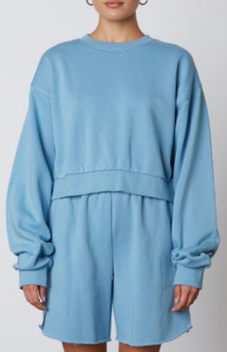 Crew Neck Drop Shoulder Crop Sweatshirt