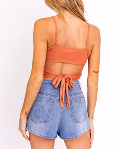 Knit Cut Out Spaghetti Strap Tie Back Top