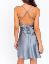 Load image into Gallery viewer, Satin Cowl Neck Crisscross Strap Mini Dress