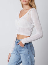 Load image into Gallery viewer, V Neck Pearl Button Ribbed Long Sleeve Cropped Sweater