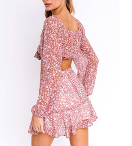 Floral Sheer Lined Ruffle Hem Mini Skirt