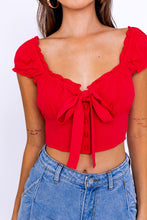 Load image into Gallery viewer, Ruffle Tie Corset Peasant Crop Top