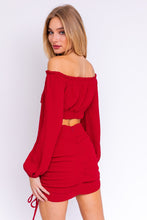 Load image into Gallery viewer, Textured Long Sleeve Off the Shoulder Crop Top