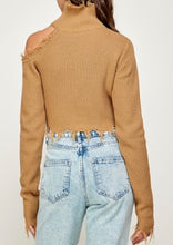 Load image into Gallery viewer, Cold Shoulder Distressed Turtleneck Sweater