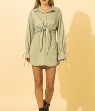 Load image into Gallery viewer, Long Sleeve Button Down Tie Mini Dress