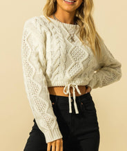 Load image into Gallery viewer, Cable Drawstring Hem Crop Sweater